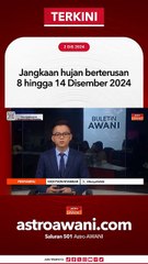 Jangkaan hujan berterusan 8 hingga 14 Disember 2024