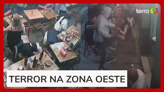 Assaltantes fazem arrastão em bar de SP e câmeras de segurança flagram pânico
