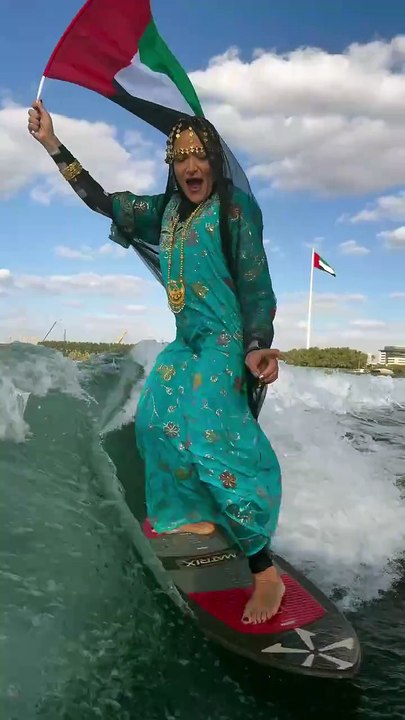 Watch: Dubai athlete surfs in traditional Emirati attire, pays tribute to 'second home'