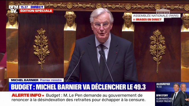 Nous sommes parvenus à un moment de vérité : Michel Barnier annonce à l'Assemblée qu'il recourt au 49.3 pour faire adopter le budget de la Sécurité sociale