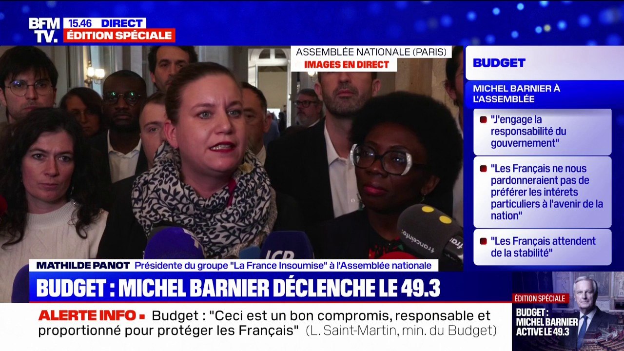 Michel Barnier déclenche l'article 49.3: "Nous n'acceptons plus cet autoritarisme d'Emmanuel Macron qui, à chaque fois, passe en force", affirme Mathilde Panot (LFI)