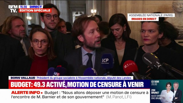 Boris Vallaud (PS) exprime sa colère et son inquiétude après l'activation du 49.3 par Michel Barnier