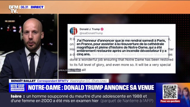 Notre-Dame: Donald Trump annonce qu'il sera présent à Paris lors de la réouverture de la cathédrale