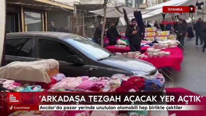 Avcılar'da pazar yerinde unutulan otomobili hep birlikte çektiler