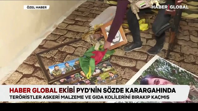 Haber Global ekibi PYD'nin sözde karargahında: Teröristler askeri malzeme ve gıda kolilerini bırakıp kaçmış