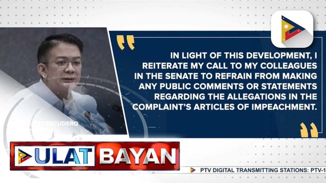 Sen. Pres. Escudero, hinimok ang mga kasamahan sa Senado na iwasang magkomento sa impeachment issue