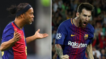 Messi reacciona a los himnos del Barcelona.mp4