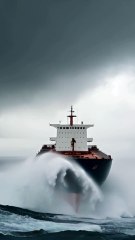 Oil tanker sails through huge waves
