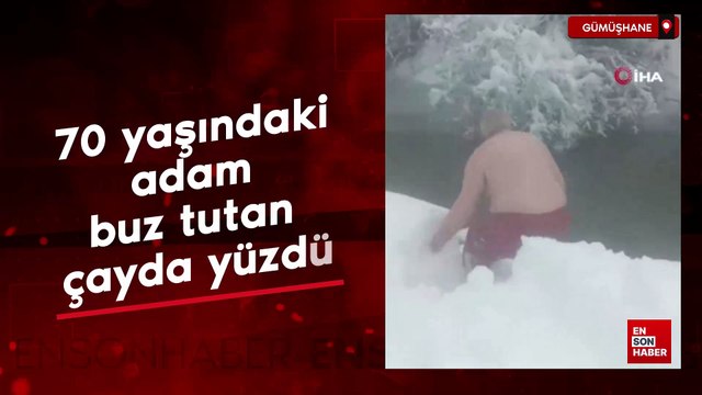 Gümüşhane'de yaşlı adam buz tutan gölde yüzdü