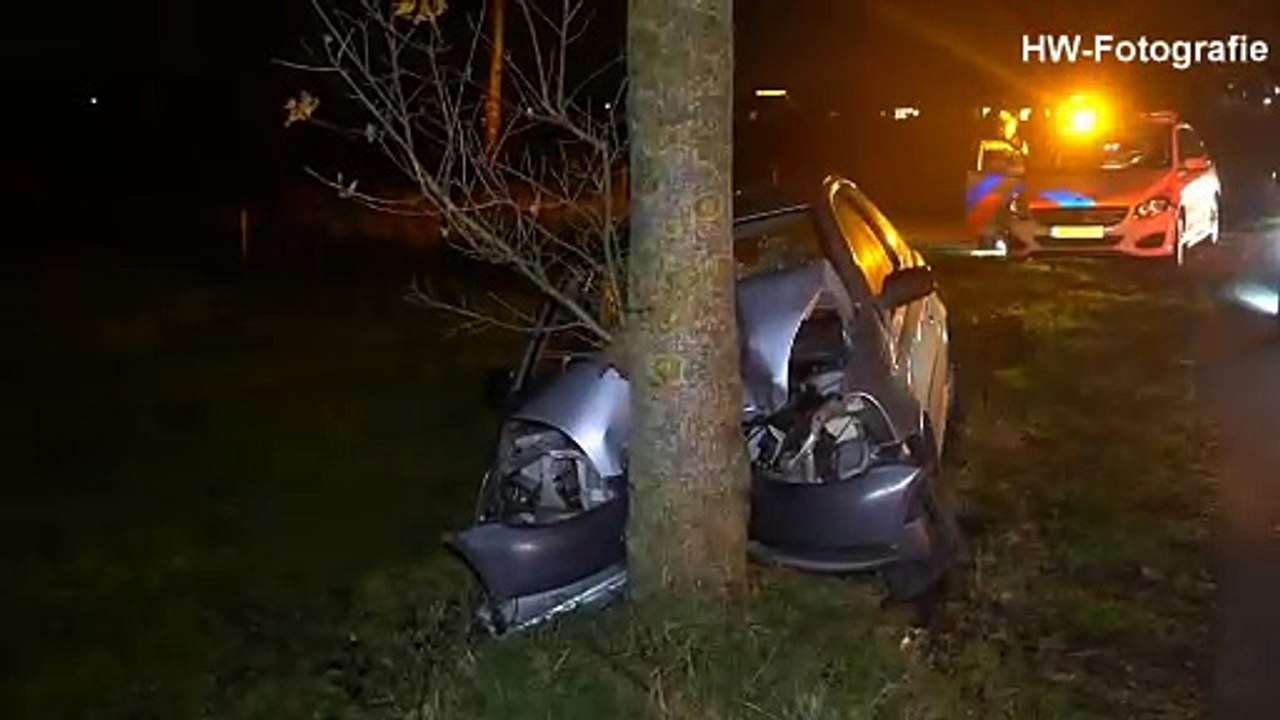 Pizzakoerier botst met auto tegen boom in Staphorst