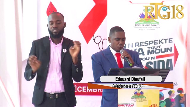 Diskou prezidan FEDHAP+ Edouard Dieufait nan okazyon jounen mondyal lit kont SIDA.