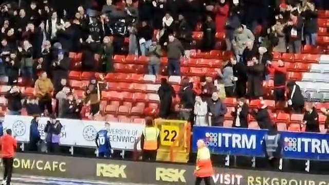 Watch as Crawley Town players celebrate second away win of the season with travelling fans