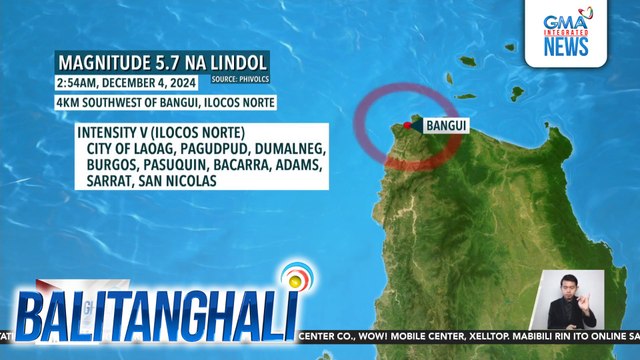 Magnitude 5.7 na lindol, yumanig sa Bangui, Ilocos Norte; Ramdam din sa ibang kalapit na probinsiya | Balitanghali