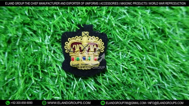 Embroidered Blazer Patches Handmade Gold Wire King Crown Badges, Magnetic Sequin Ranks Crest Badges