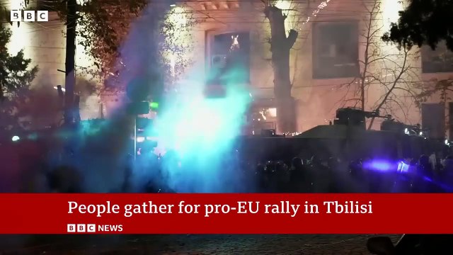 Fifth night of protests in Georgia after EU bid suspended - BBC News