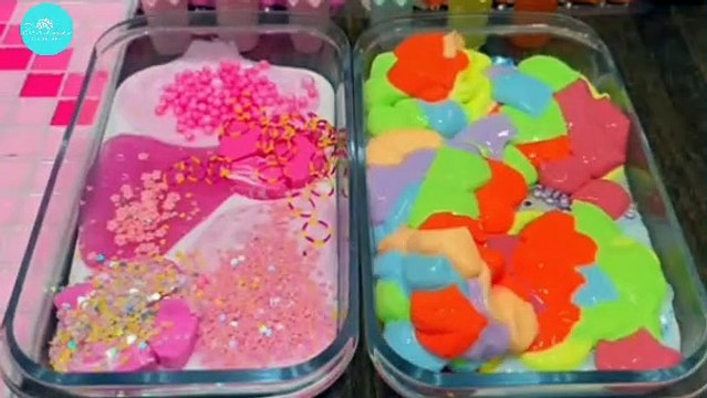 Rainbow vs. Pink ASMR Slime Mixing with Makeup & Glitter!