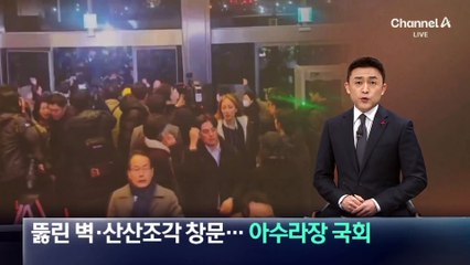 뚫린 벽·산산조각 창문…아수라장 국회