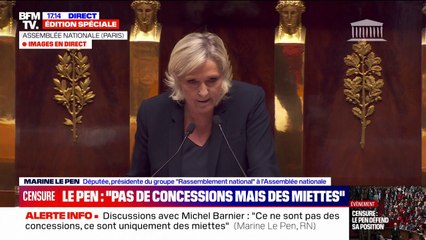Marine Le Pen: "Les institutions nous contraignent à mêler nos voix à celles de l'extrême gauche. Ce n'est pas de gaieté de cœur que nous le faisons"