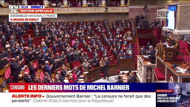 Je suis très touché par votre accueil : Michel Barnier accueilli à la tribune de l'Assemblée par une standing ovation des députés du socle commun