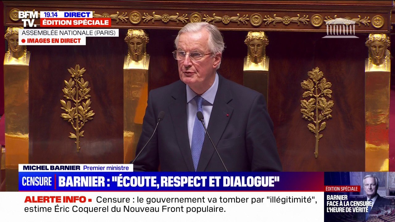 Motion de censure: "La réalité (…) ne disparaîtra pas par l'enchantement d'une motion de censure", estime Michel Barnier