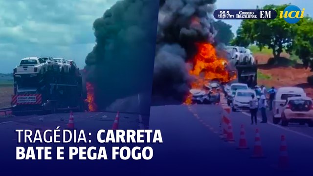 Carreta bate em carros parados, e três pessoas morrem carbonizadas em Minas