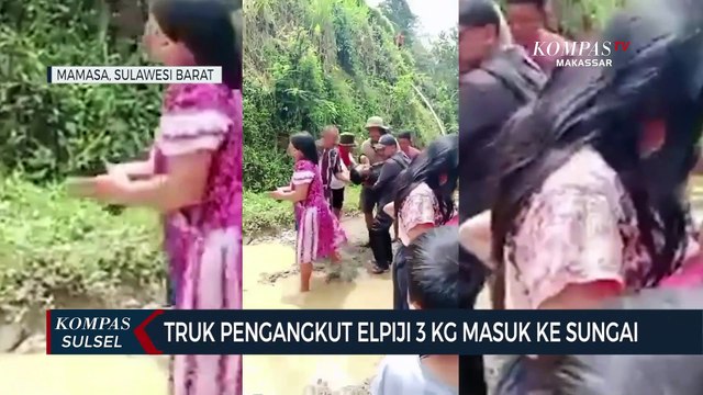 Truk Pengangkut Elpiji 3 Kg Masuk Ke Sungai, Ratusan Tabung Gas Elpiji Hanyut