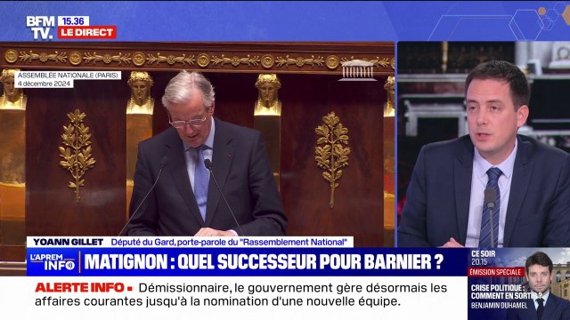 Michel Barnier censuré: Il n'y a aucune volonté de notre part de mettre le pays dans le chaos , affirme Yoann Gillet (RN)