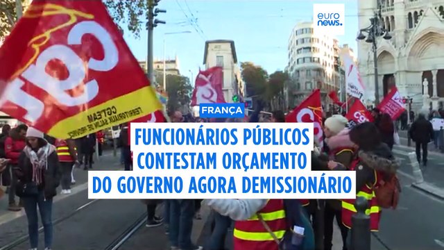 Funcionários públicos em França protestam contra orçamento do governo demissionário