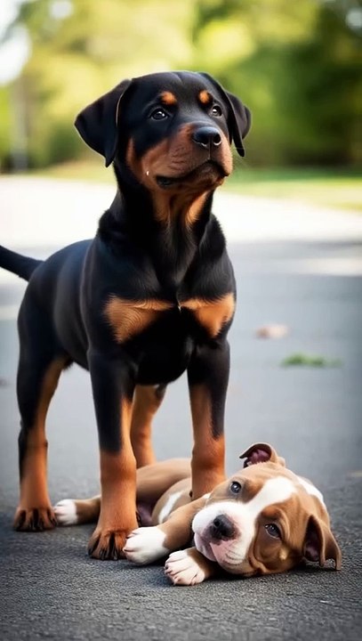 Rottweiler Puppy vs Pitbull puppy ( German Shepherd, Husky, Doberman, labrador retriever, Pointer).