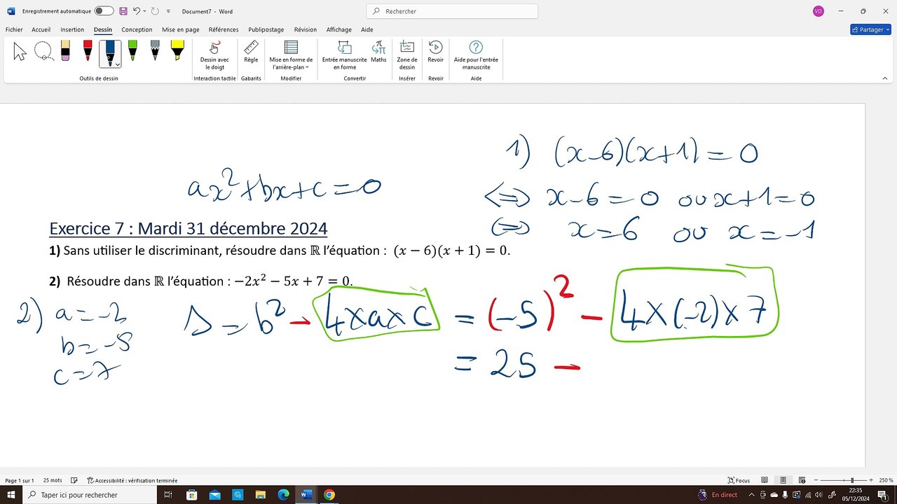 Exercice 7 : Un jour, deux équations du second degré