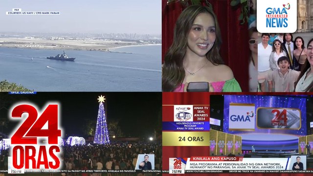 24 Oras: (Part 3) Programa ng DOLE para sa underemployment; naglalayag na warship ng USA malapit sa Spartly Islands; Kyline at Kobe, nasa meet the parents stage na; paskuhan sa UPLB; mga Kapuso program na pinarangalan sa ANAK TV Seal Awards, atbp