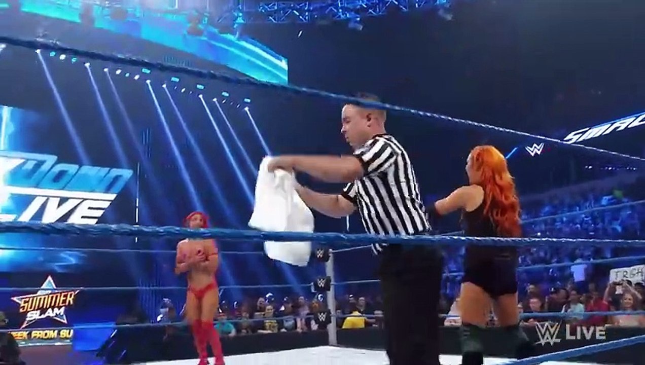 Eva Marie has a wardrobe malfunction before her match vs Becky Lynch SmackDown Live Aug 9 2016