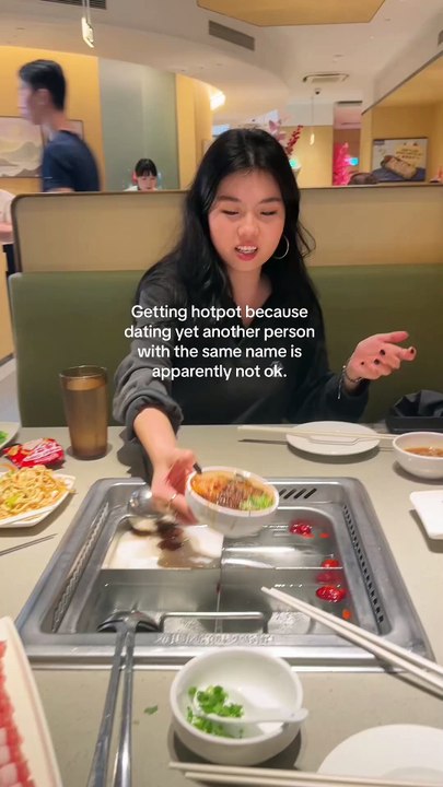 Woman accidentally drops the whole bowl in the hotpot!