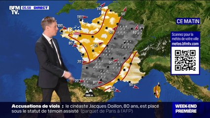 De la pluie et des vents forts balaient la France du sud-ouest au nord-est ce samedi