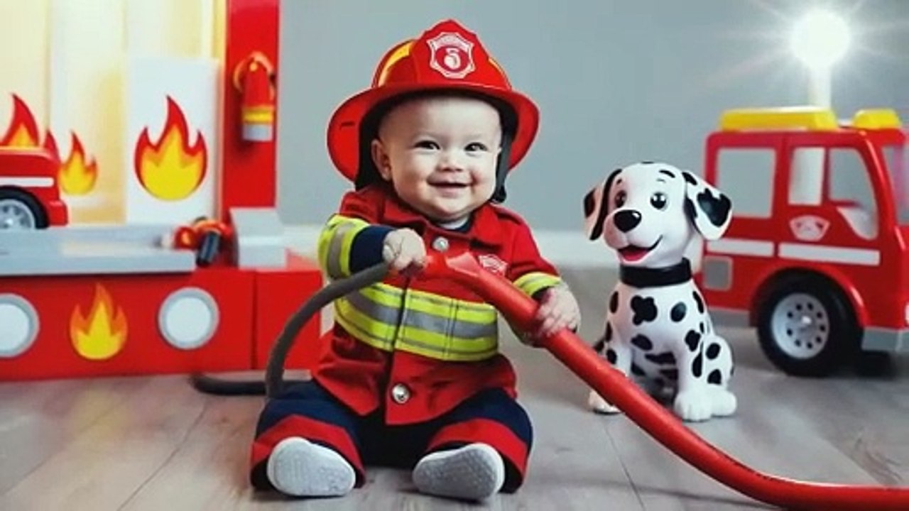 An adorable baby firefighter in a tiny uniform-ANIMATION FOR KID