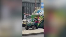 Jason Kelce causes a stir in Philly, driving a massive Eagles helmet cart