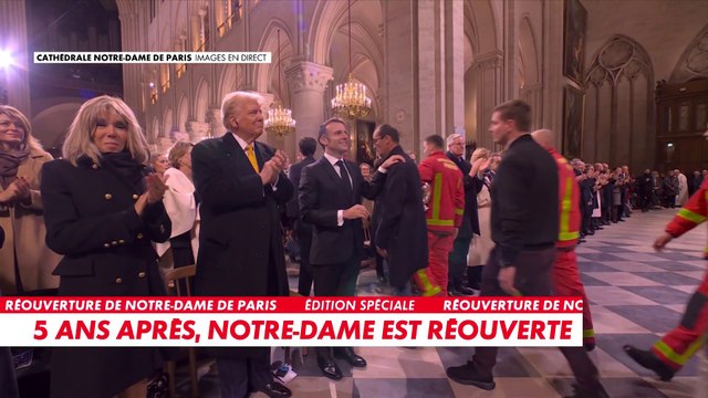 Réouverture de Notre-Dame : longue ovation pour les pompiers et les artisans-bâtisseurs