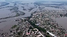 Drone video of flooding in Hola Prystan,Kherson region (video)