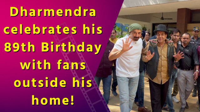 Dharmendra with son Sunny Deol Celebrates birthday outside their house