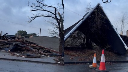 Damage caused by deadly Storm Darragh which left thousands without power