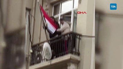 Şişli'de konsolosluk binasına 'Özgür Suriye' bayrağı