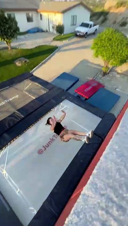 Woman makes an insane landing while training for the extreme sport called Trampwall!
