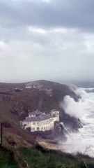 Huge waves crashed into the Bakers Folly in Newquay during Storm Darragh
