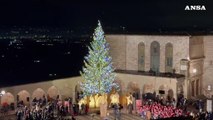 Si e' acceso il Natale di Assisi, illuminata la Basilica di San Francesco