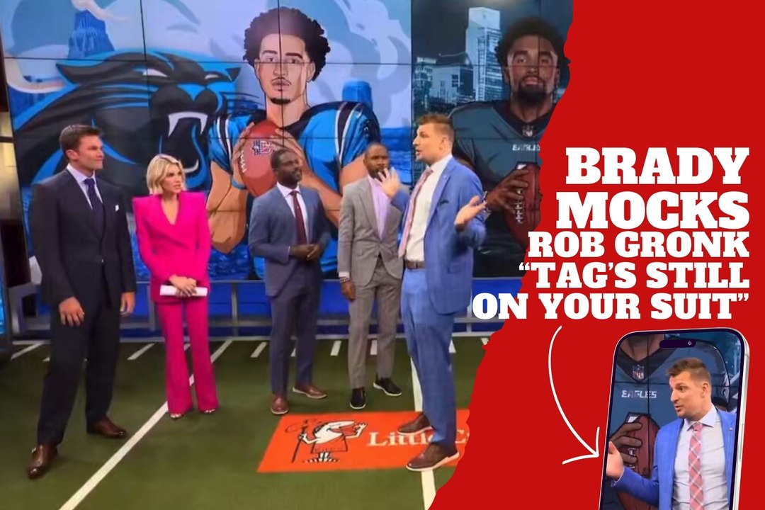 Tom Brady laughs at Rob Gronkowski during Tv program