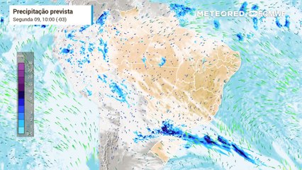 Previsão de nebulosidade de chuva até Quarta-feira (11)