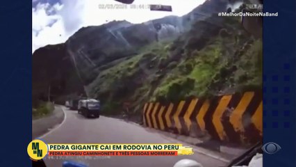 Pedra gigante cai em rodovia no Peru | Melhor da Noite