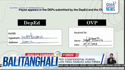 "Alice Cresencio" na nakalagay sa 3 resibo ng DepEd confidential funds, kinukuwestiyon dahil magkakaiba ang pirma at address | Balitanghali