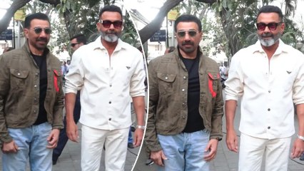 मुंबई के केसी कॉलेज के बाहर Sunny Deol और Bobby Deol एक साथ Dashing Look में आए नजर