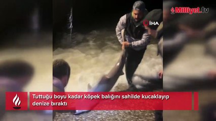 Yer: Antalya! Recep İvedik sahnesi gerçek oldu: Köpek balığını kucakladı